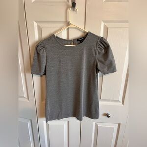 Express Gray Puff Sleeve Fitted T-Shirt